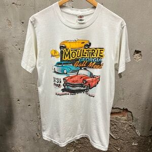 Vintage 1992 Moultrie Georgia White Colorful Racing Hot Rod Car Meet Tee Med M